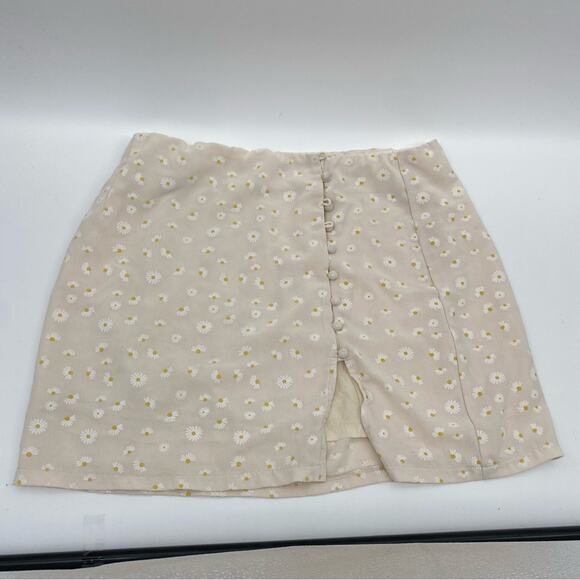 Princess Polly Fernie Mini Skirt in Daisy Floral Print Beige Button Side Sz 10 - Picture 5 of 12